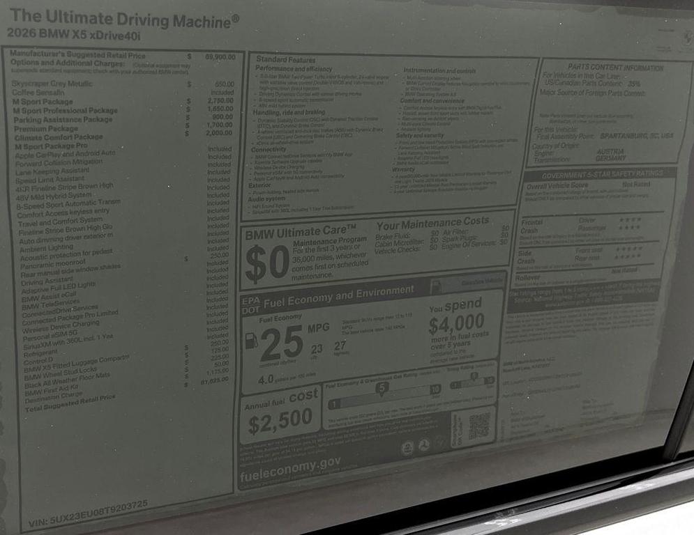 new 2026 BMW X5 car, priced at $81,625
