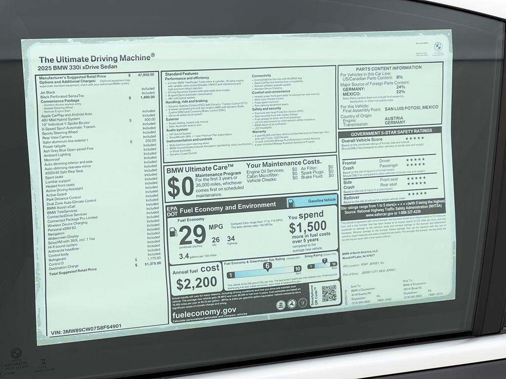 new 2025 BMW 330 car, priced at $51,375