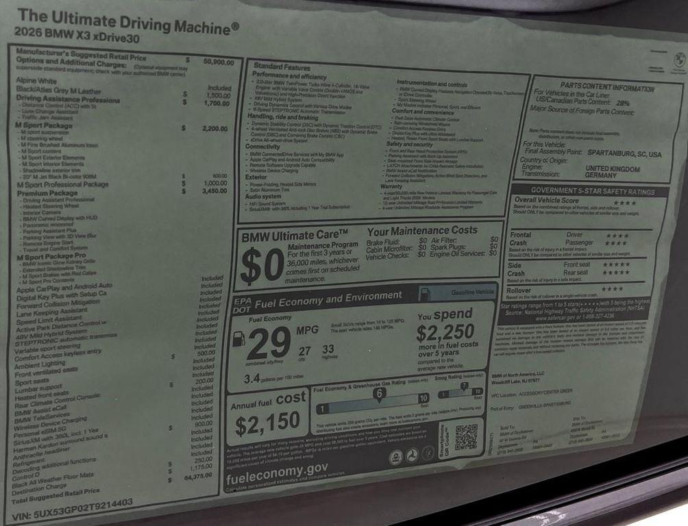 new 2026 BMW X3 car, priced at $64,375