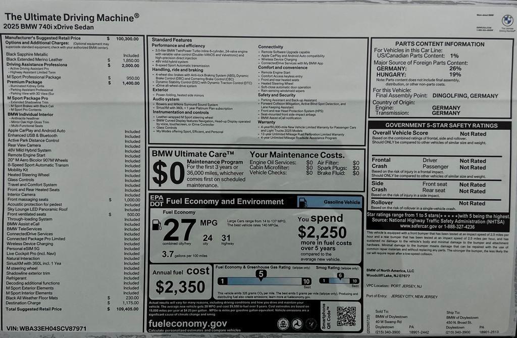 new 2025 BMW 740 car, priced at $109,405