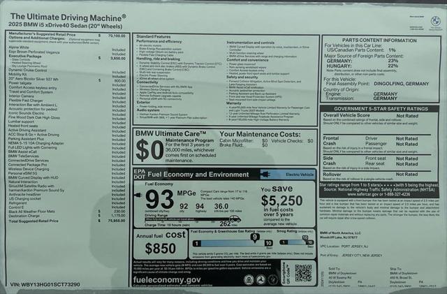 new 2025 BMW i5 car, priced at $75,955