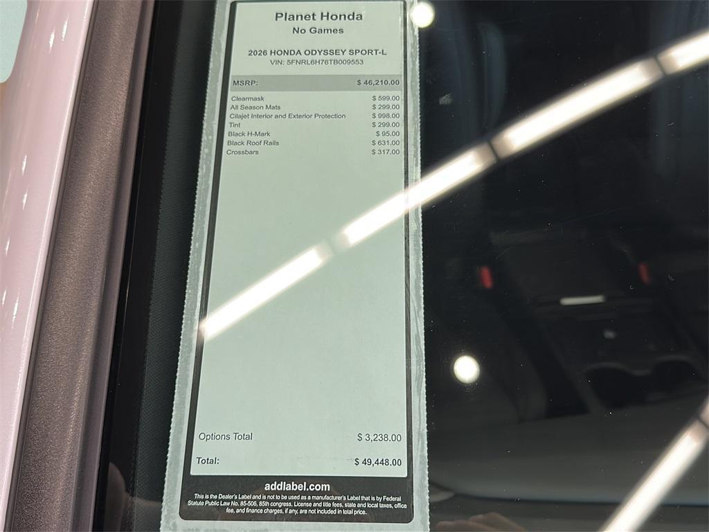 new 2026 Honda Odyssey car, priced at $45,550