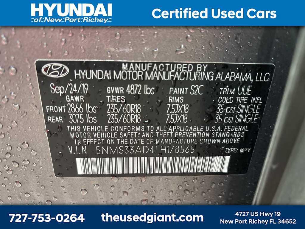used 2020 Hyundai Santa Fe car, priced at $17,781