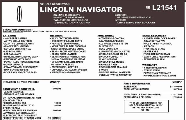 used 2024 Lincoln Navigator car, priced at $81,912