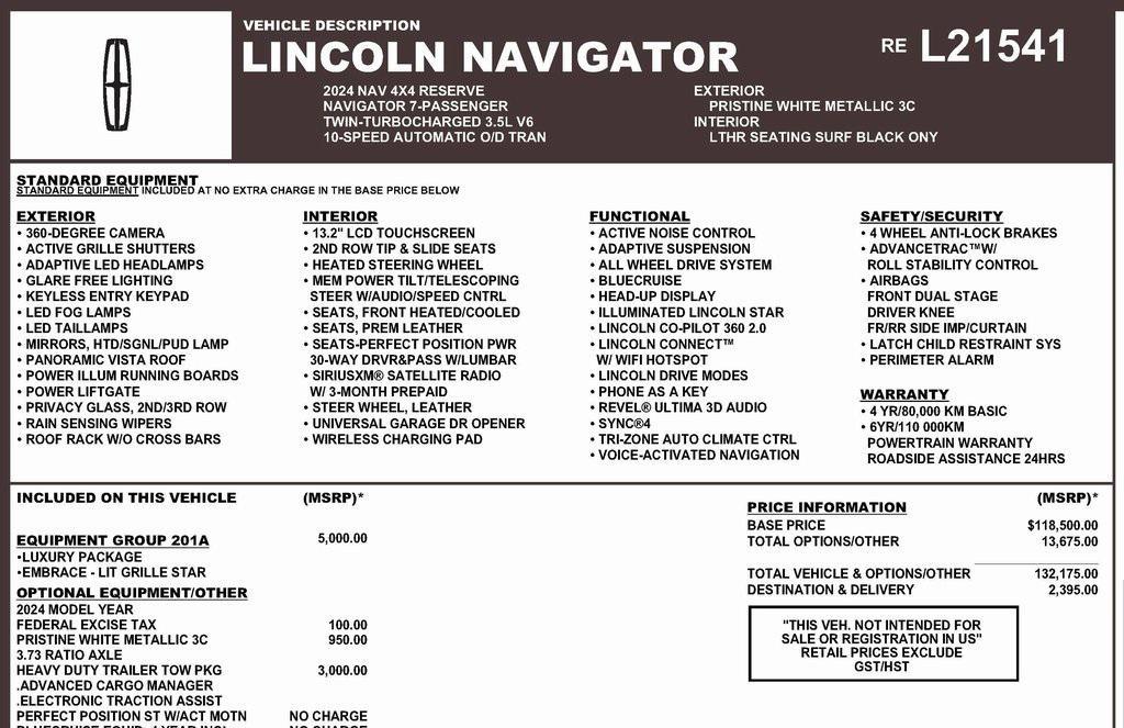 used 2024 Lincoln Navigator car, priced at $74,999