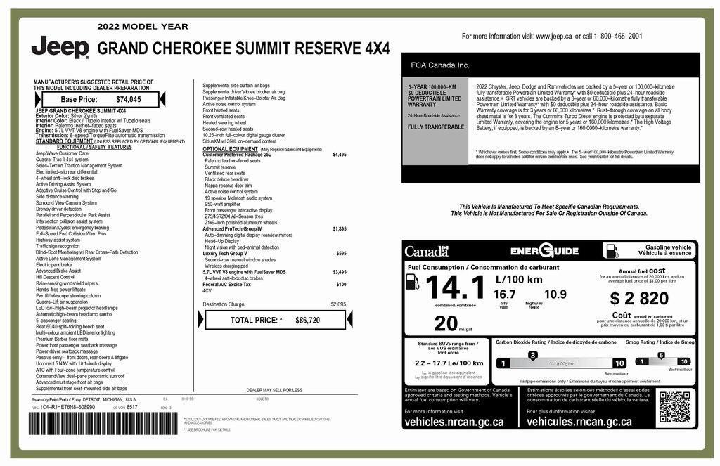 used 2022 Jeep Grand Cherokee car, priced at $48,921