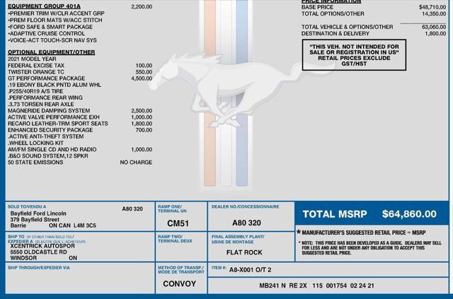 used 2021 Ford Mustang car, priced at $79,993