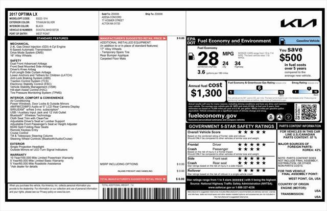 used 2017 Kia Optima car, priced at $9,997