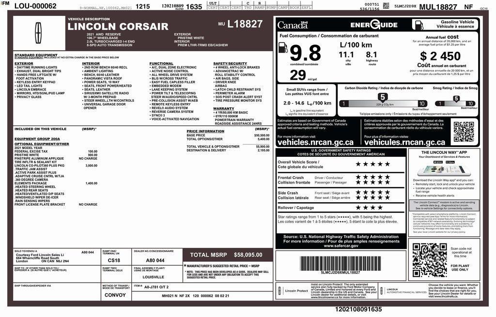 used 2021 Lincoln Corsair car, priced at $26,949