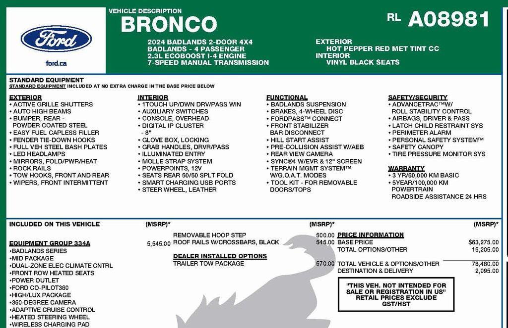 used 2024 Ford Bronco car, priced at $51,993