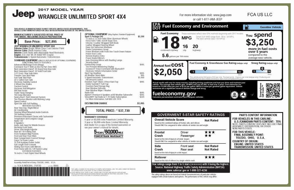 used 2017 Jeep Wrangler Unlimited car, priced at $21,859