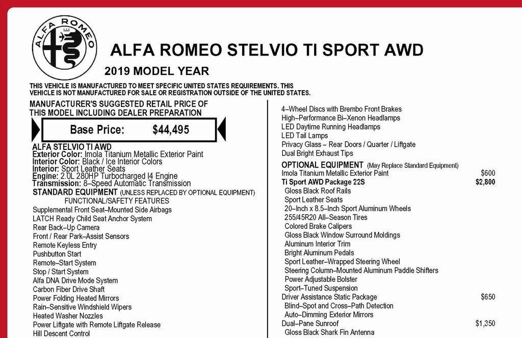 used 2019 Alfa Romeo Stelvio car, priced at $23,500
