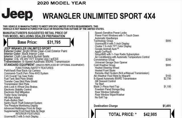 used 2020 Jeep Wrangler Unlimited car, priced at $22,599