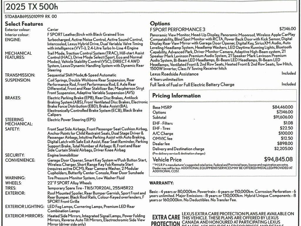 used 2025 Lexus TX 500h car, priced at $74,999