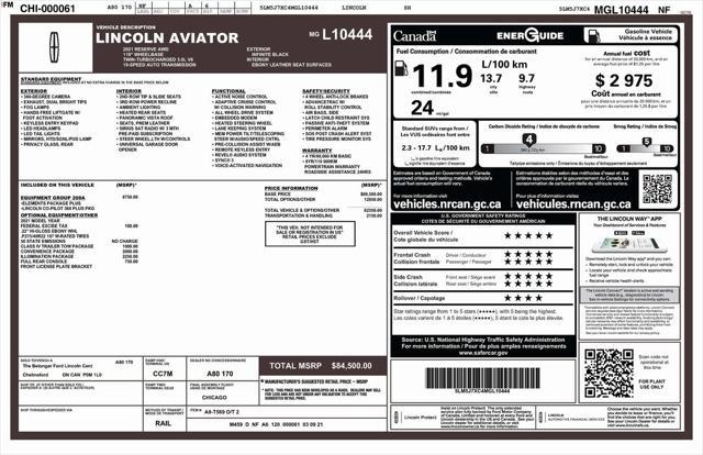 used 2021 Lincoln Aviator car, priced at $36,789