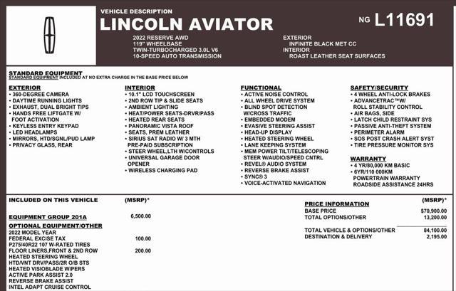 used 2022 Lincoln Aviator car, priced at $49,912
