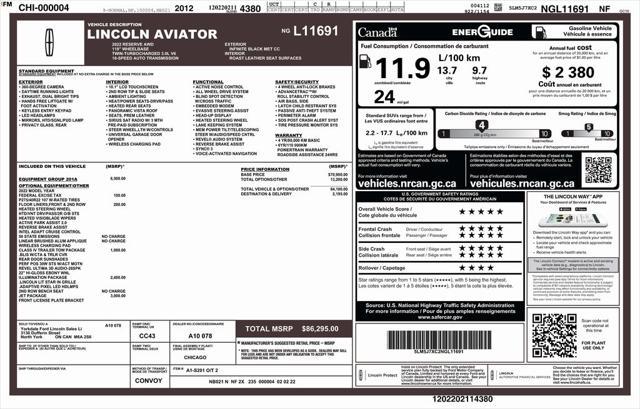 used 2022 Lincoln Aviator car, priced at $49,912