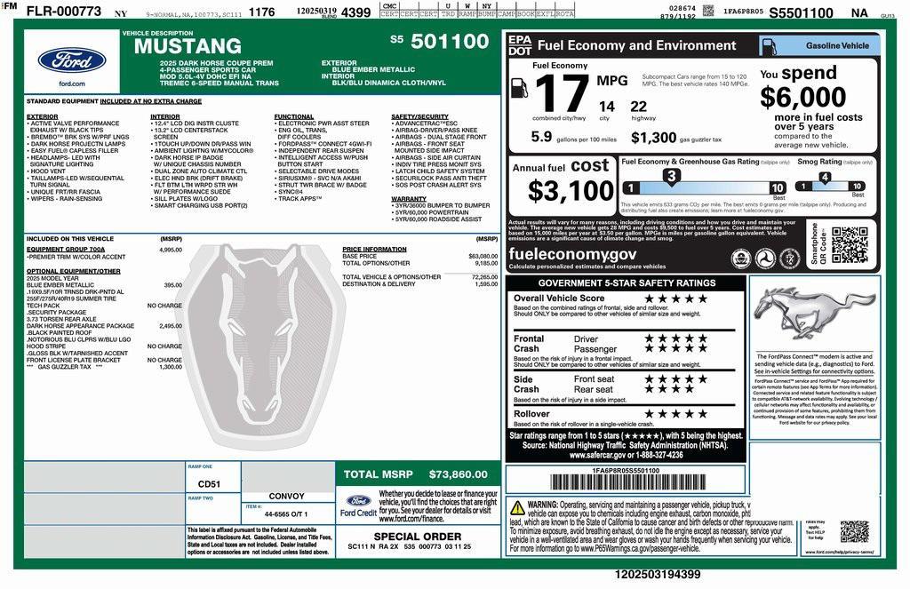 used 2025 Ford Mustang car, priced at $67,500