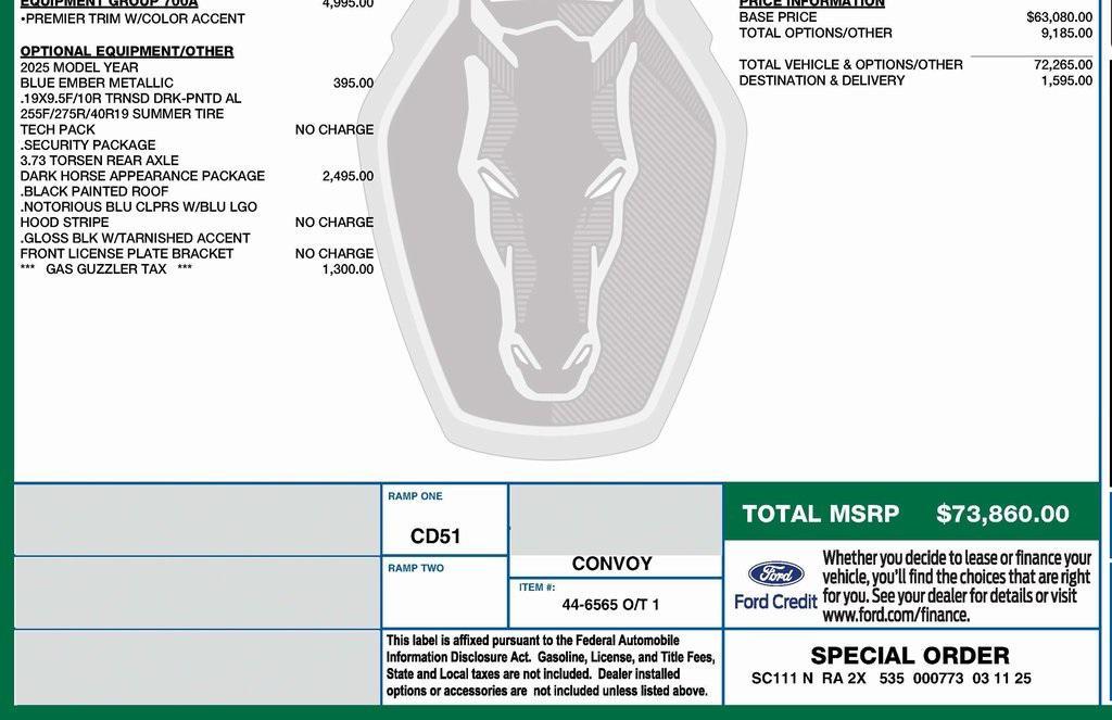 used 2025 Ford Mustang car, priced at $67,500