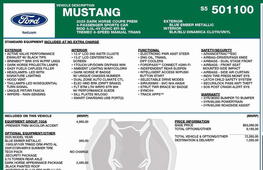 used 2025 Ford Mustang car, priced at $67,500