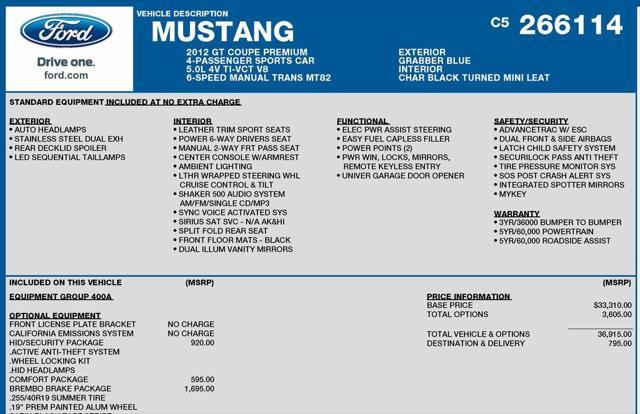 used 2012 Ford Mustang car, priced at $27,900