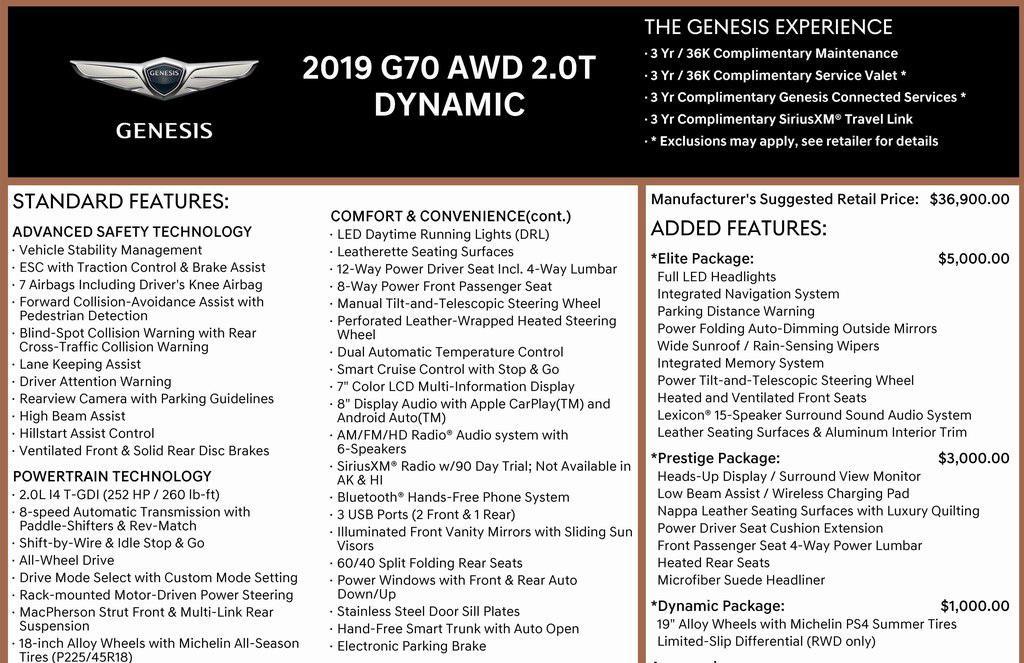 used 2019 Genesis G70 car, priced at $22,999