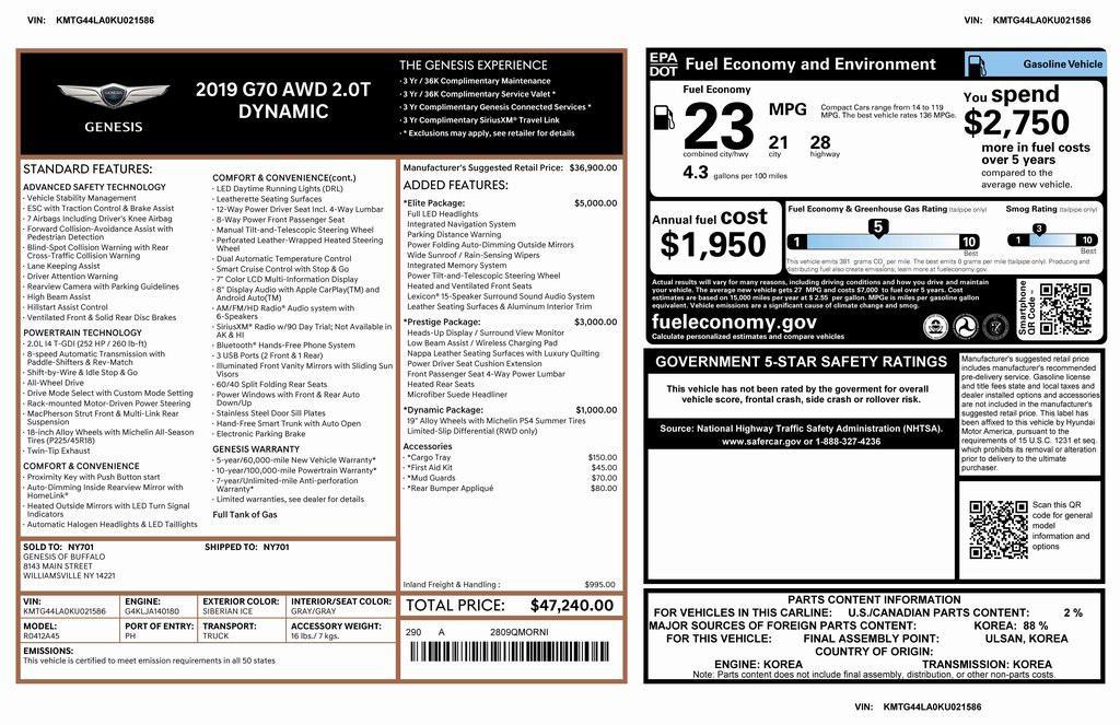 used 2019 Genesis G70 car, priced at $22,999