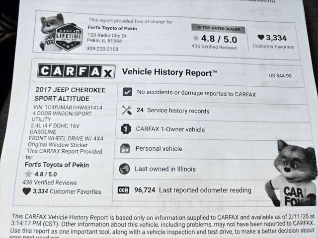 used 2017 Jeep Cherokee car, priced at $13,250