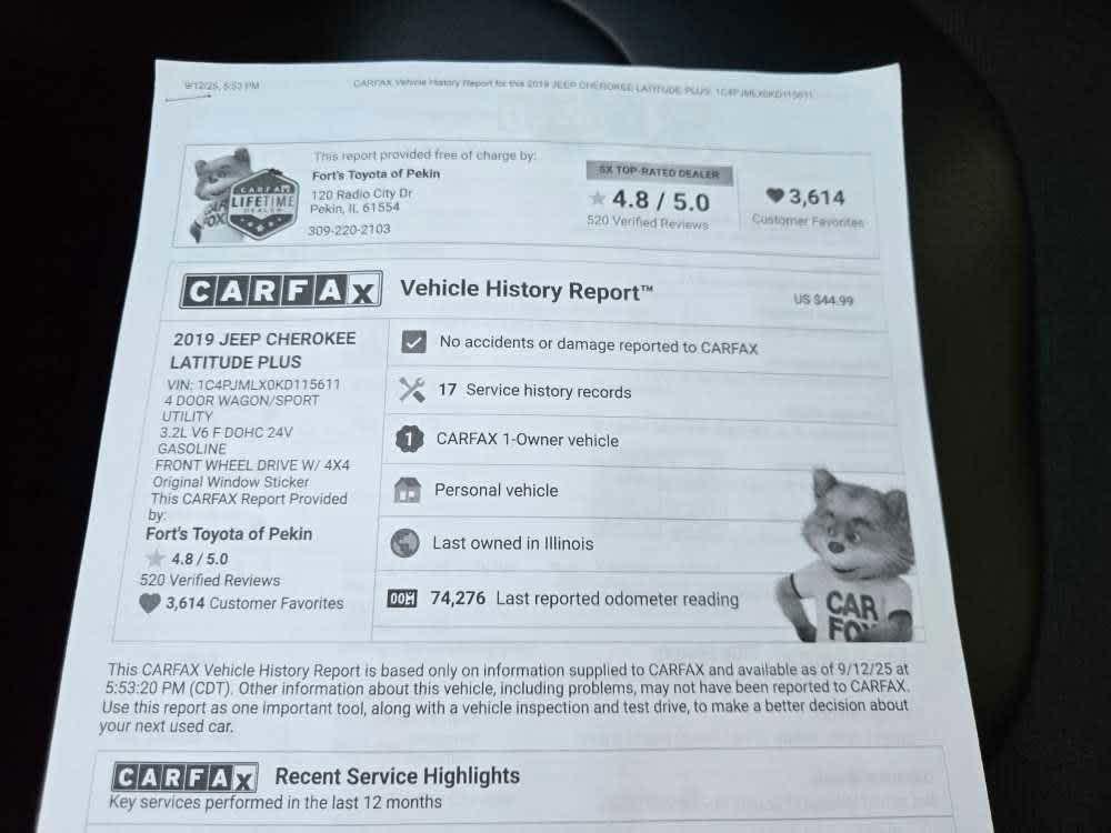 used 2019 Jeep Cherokee car, priced at $17,500