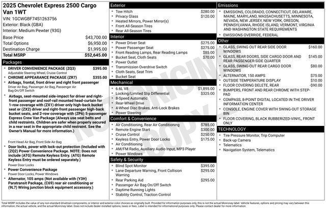 new 2025 Chevrolet Express 2500 car, priced at $88,535