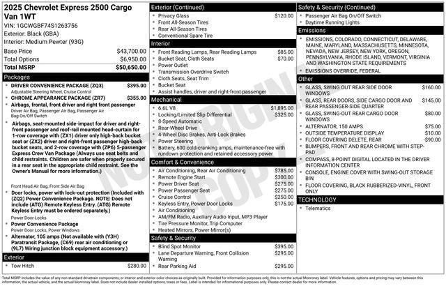 new 2025 Chevrolet Express 2500 car, priced at $88,535