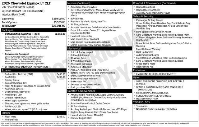 new 2026 Chevrolet Equinox car, priced at $35,285