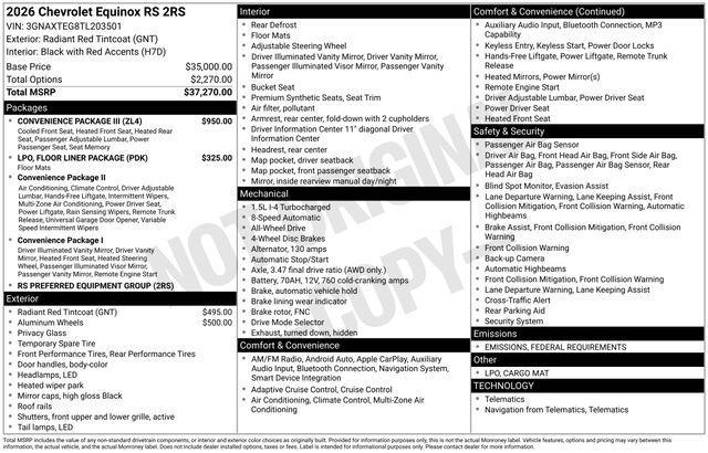 new 2026 Chevrolet Equinox car, priced at $38,665