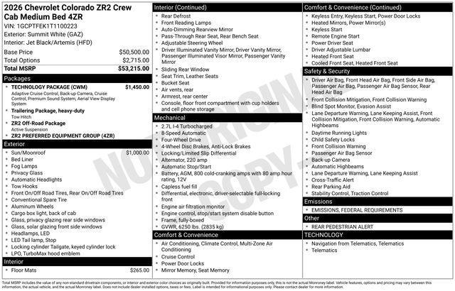 new 2026 Chevrolet Colorado car, priced at $55,385