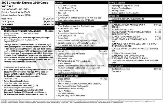 new 2025 Chevrolet Express 2500 car, priced at $49,595