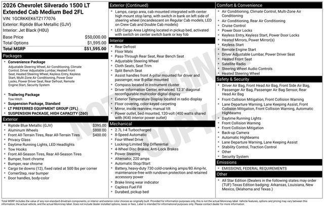 new 2026 Chevrolet Silverado 1500 car, priced at $54,190