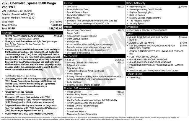 new 2025 Chevrolet Express 3500 car, priced at $51,440