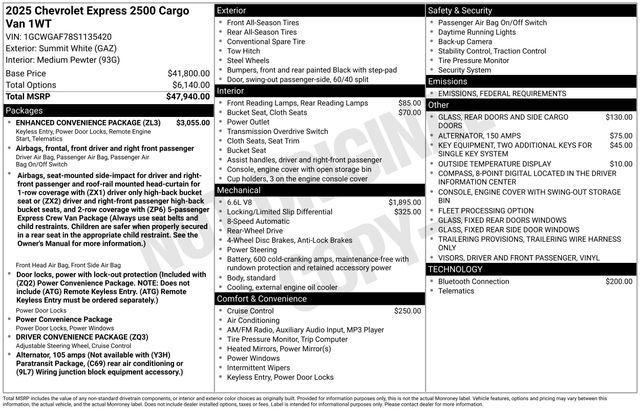 new 2025 Chevrolet Express 2500 car, priced at $49,595