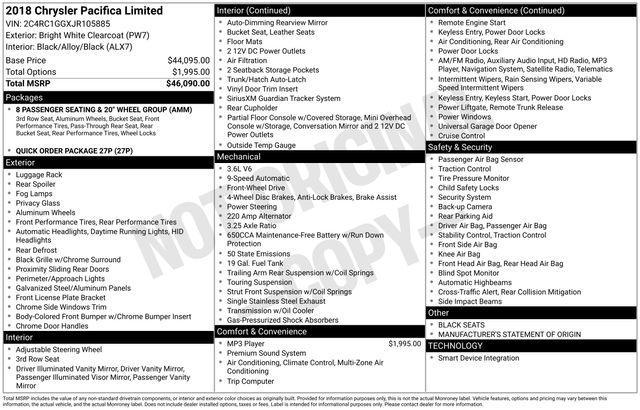used 2018 Chrysler Pacifica car, priced at $16,247