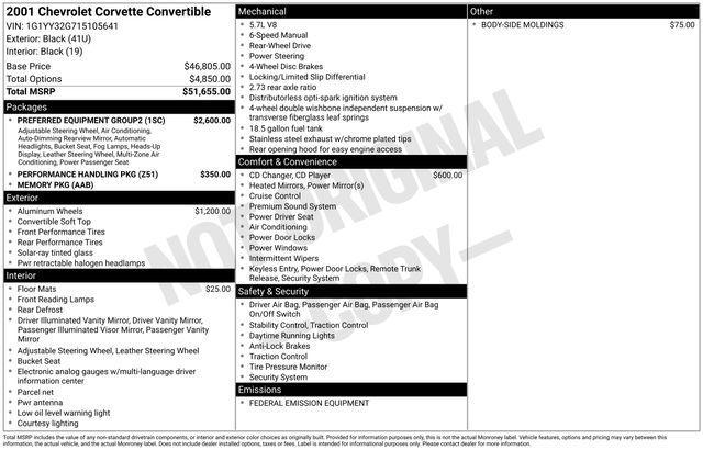 used 2001 Chevrolet Corvette car, priced at $27,500