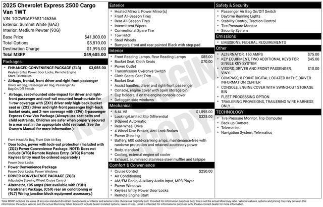 new 2025 Chevrolet Express 2500 car, priced at $45,360