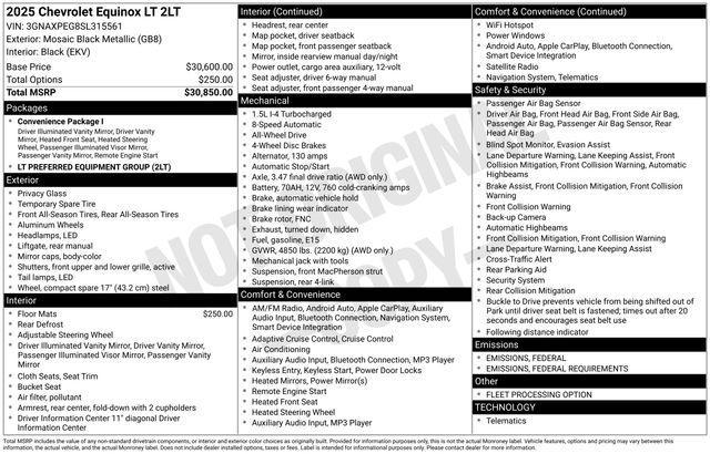 new 2025 Chevrolet Equinox car, priced at $32,245