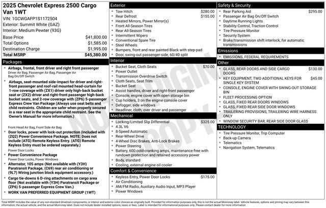 new 2025 Chevrolet Express 2500 car, priced at $43,280