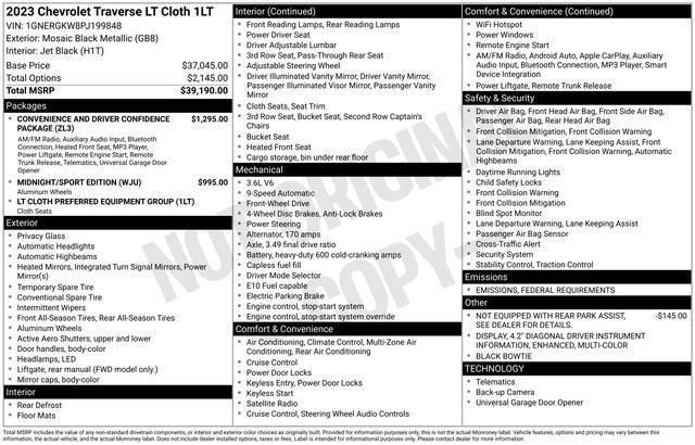 used 2023 Chevrolet Traverse car, priced at $30,891