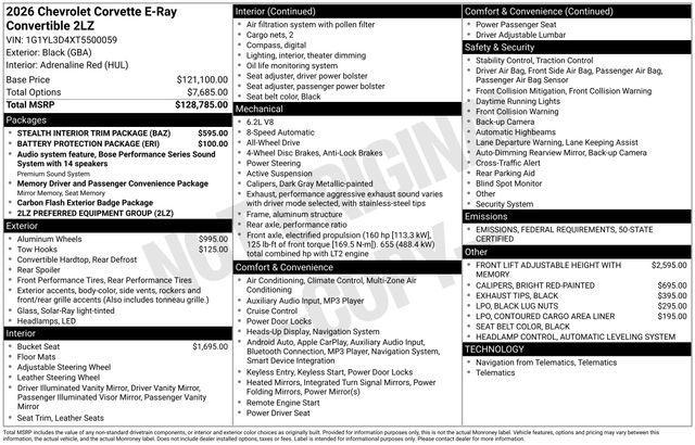 new 2026 Chevrolet Corvette car, priced at $130,780