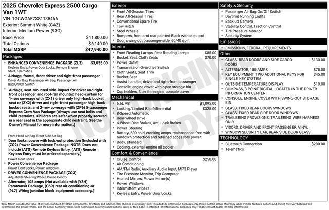 new 2025 Chevrolet Express 2500 car, priced at $49,595