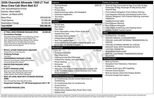 new 2026 Chevrolet Silverado 1500 car, priced at $68,980