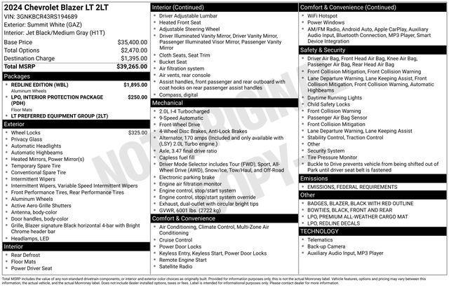 used 2024 Chevrolet Blazer car, priced at $26,072