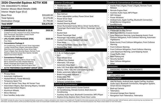 new 2026 Chevrolet Equinox car, priced at $35,670
