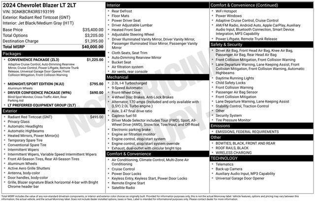 used 2024 Chevrolet Blazer car, priced at $27,188